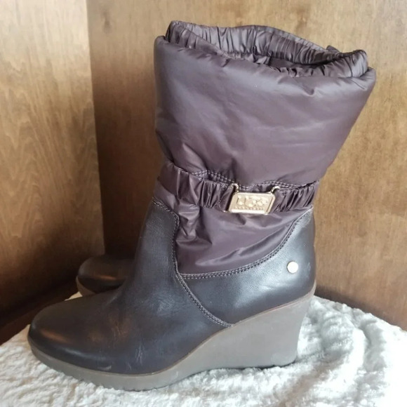 UGG 10  Cassidy 1943 Nylon Leather Wedge Boots Brown - Picture 6 of 13
